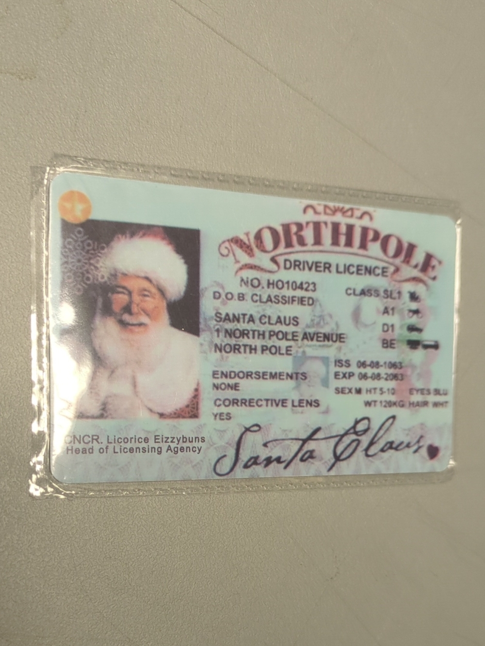 Santa Claus's international driver's license Christmas Gag Gift Sleigh License